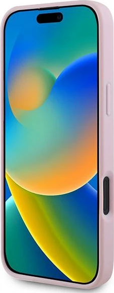 Ovitek za telefon z zrnato zlatim obročem MagSafe za iPhone 16 Plus, Guess, rožnat