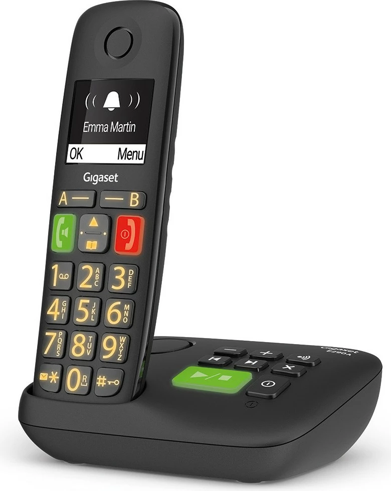 Brezžični analog/DECT telefon z zvočnikom in avtomatskim odgovor. Gigaset E290A, črn