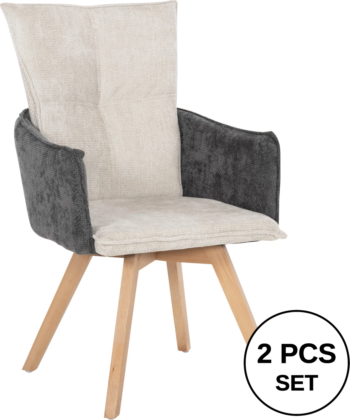 Jedilniški naslanjač REX FH9847.04 iz bež-sive tkanine z nogami iz bukovega lesa 53x60x93Hcm, set 2 kosov