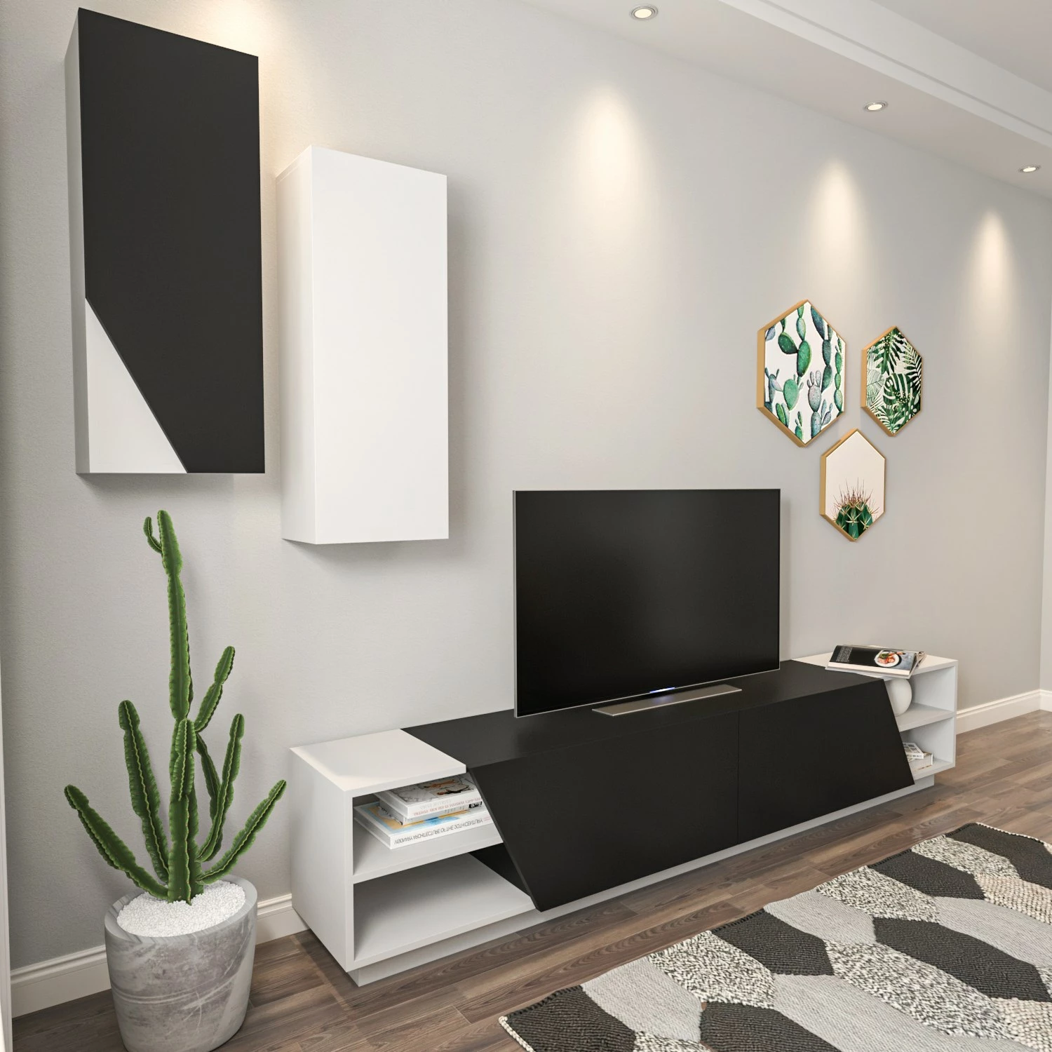Komoda za TV Hanah Home, zebra - črna, bela