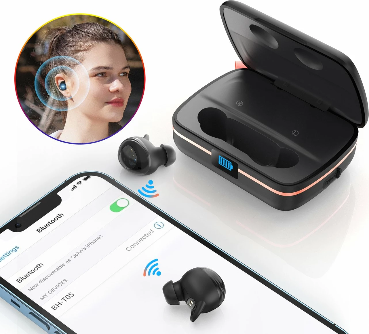 Brezžične TWS slušalke s sončnim panelom in powerbank 2500 mAh Choetech BH-T05, črne