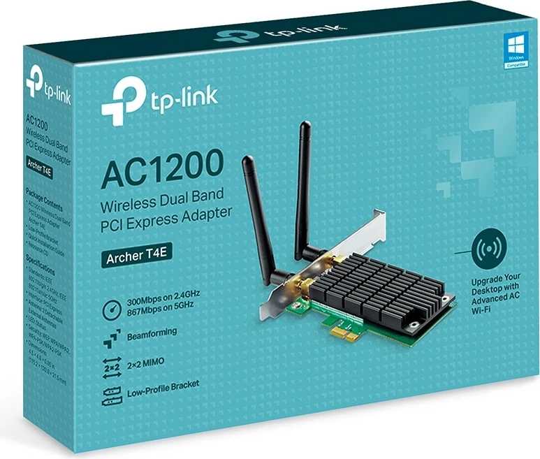 Kartica Wi‑Fi Archer T4E, TP‑Link, PCI Express, AC1200, črno‑zelena