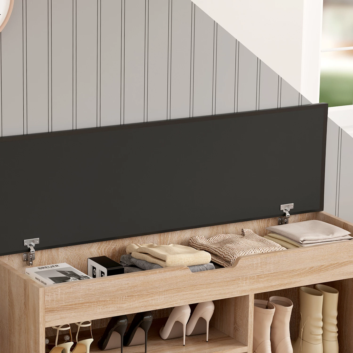 Stojalo za čevlje z sedežem ROMIR FH2478.01 melamin v sonoma-rjavi barvi 100x30x44Hcm