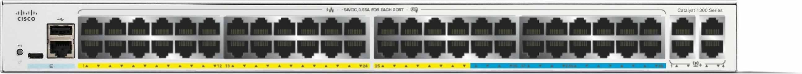 Upravljen preklopnik Cisco Catalyst C1300-48MGP-4X, L2/L3, 48 vrat, PoE, za vgradnjo v rack