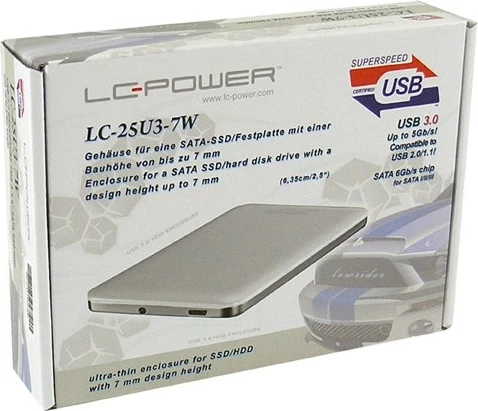 Zunanje ohišje za 2,5" LC-Power LC-25U3-7W, USB 3.0, alumin, belo