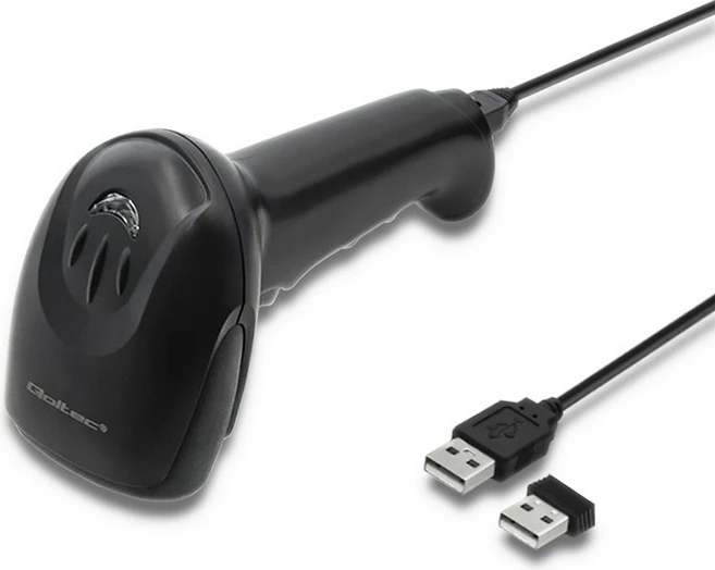 Brezžični čitalec črtnih kod 1D/2D, črn, Qoltec 50868