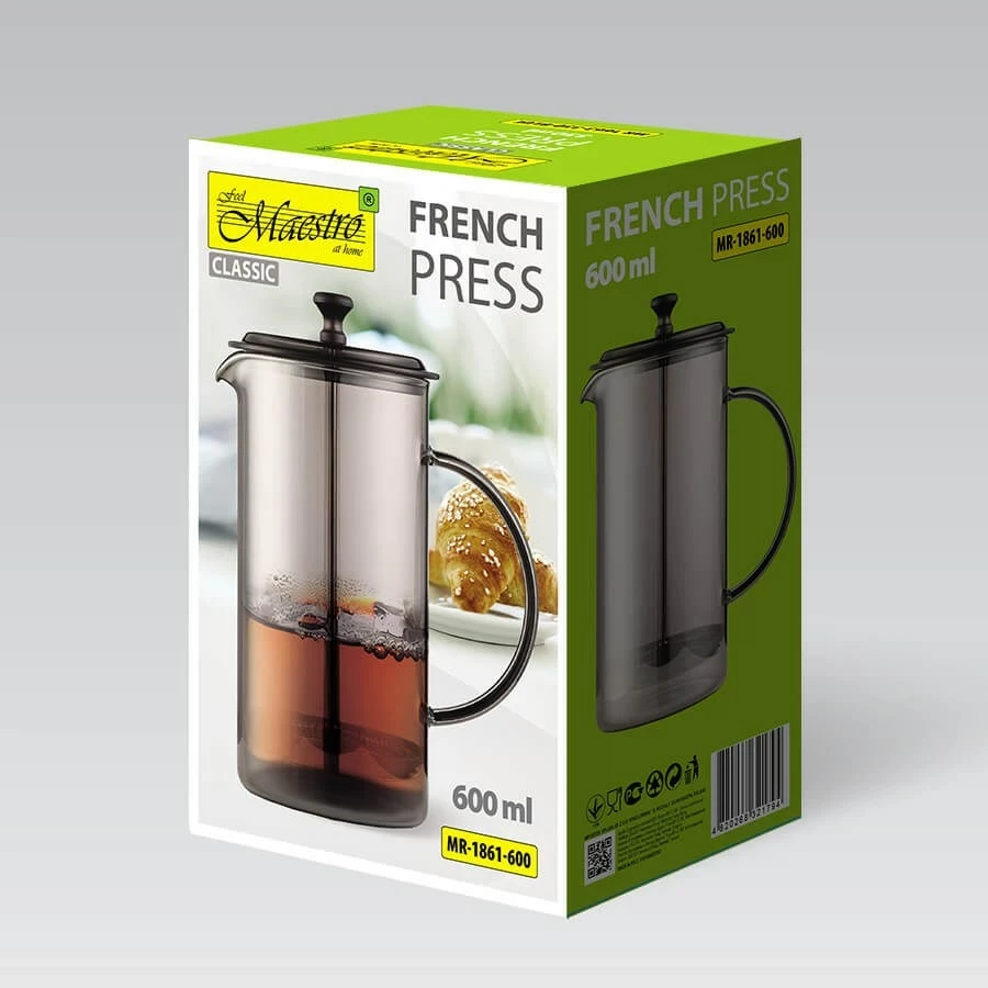 French press 600 ml, črn Maestro MR-1861-600