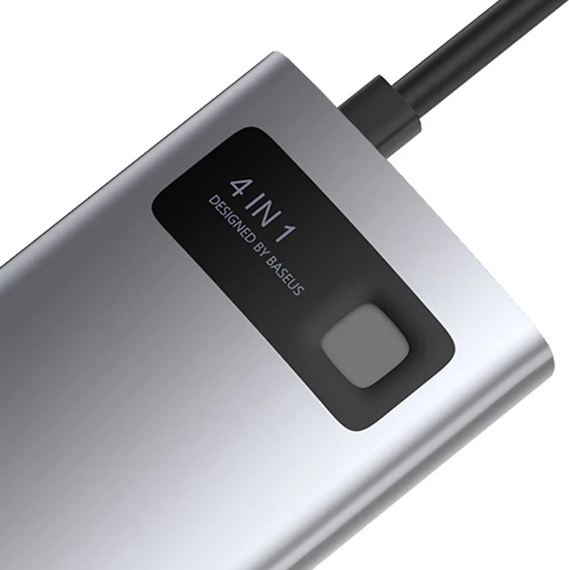 Adapter za več vmesnikov 4in1 Baseus Metal Gleam Series, CAHUB-CY0G, USB-C na USB 3.0 + USB 2.0 + HDMI + USB-C PD, siva