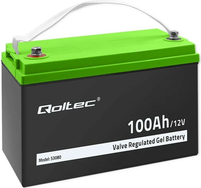 Gel baterija 100Ah 12V Qoltec, model 53080, črna z zelenim pokrovom