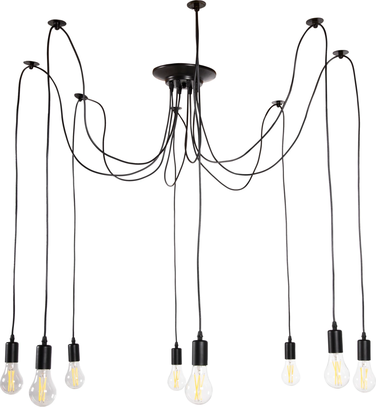 Stropna viseča svetilka z 8 lučmi FH4176 črna kovina-črni kabli Φ100x180Hcm