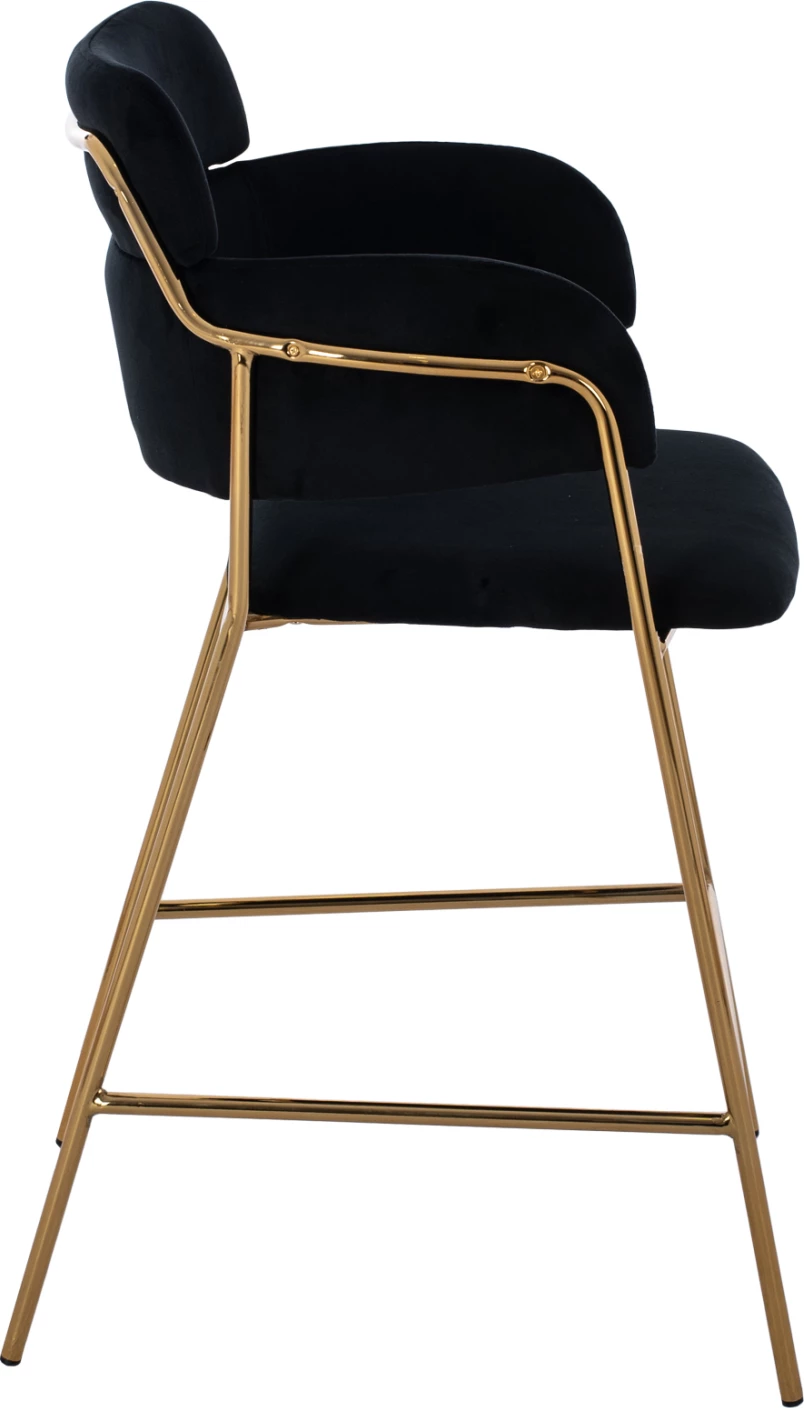 Srednje visok stol FH8735.04 iz žameta črne barve z pozlačenim okvirjem 54x58x95Y cm, set 2 kosov