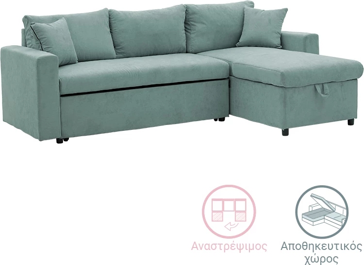 Kotna raztegljiva sedežna garnitura, obojestranska, mint zelena, 225x148x81 cm