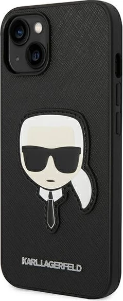 Ovitek za iPhone 14 Plus 6,7", trdo ohišje, Saffiano 'Karl's Head' patch, črn - Karl Lagerfeld KLHCP14MSAPKHK