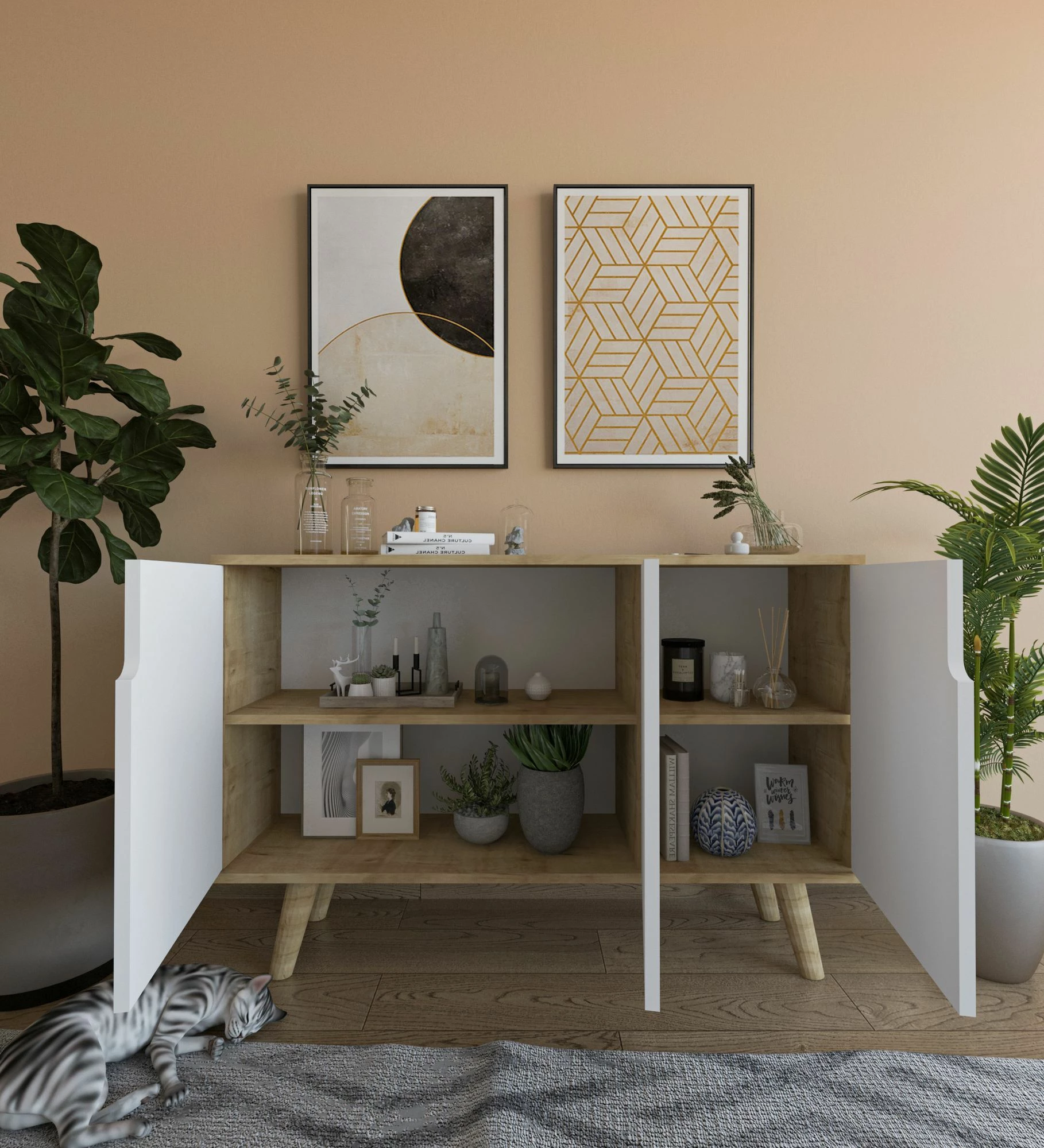 Konzola Verona 120, hrast safir, bela - Skye Decor