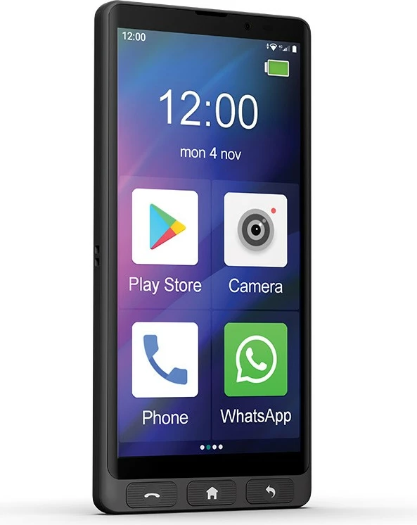 Pametni telefon Maxcom MS601, 4 GB RAM, 64 GB, 6", Android 14, črn, z ovitkom za telefon in namiznim polnilcem