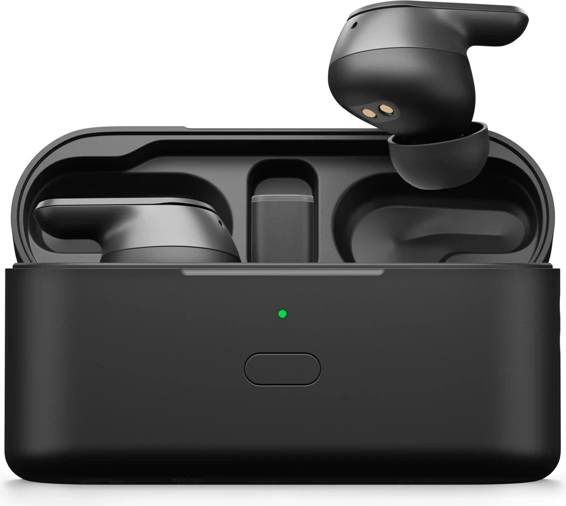 Pravi brezžični slušalke EPOS ADAPT E1TWS, Bluetooth 5.3, črne, s polnilno škatlico