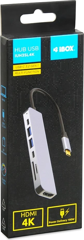 Dock za prenosnik IBOX IUH3SL4K, USB 3.2 Gen 1 (3.1 Gen 1) Type-C, Power Delivery 100W, srebrn