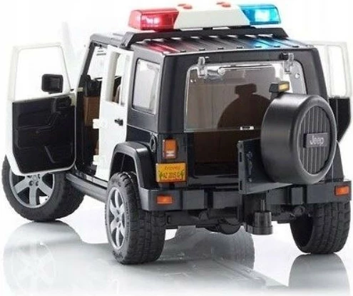 Igrača avtomobil Jeep Wrangler Rubicon BRUDER BR-02526 s policijsko figurico, bel/črn