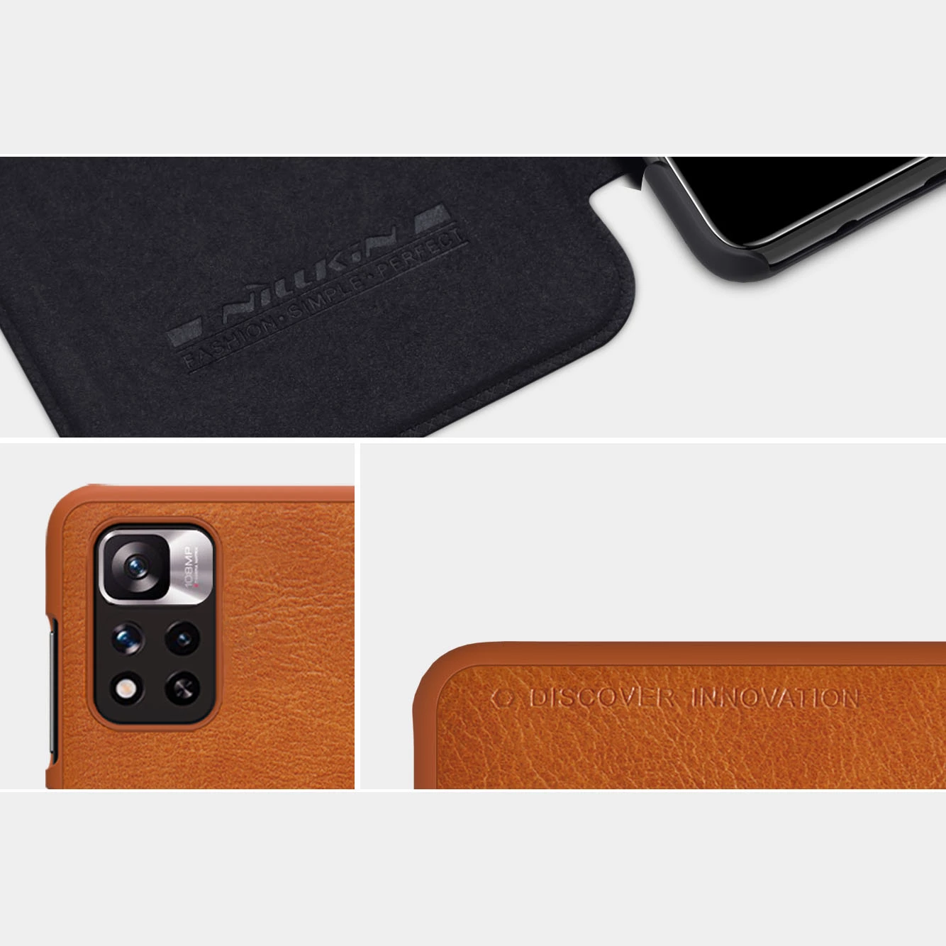 Zaščitni ovitek Nillkin Qin za Xiaomi Redmi Note 11 Pro+, Redmi Note 11 Pro, Mi 11i HyperCharge, rjav