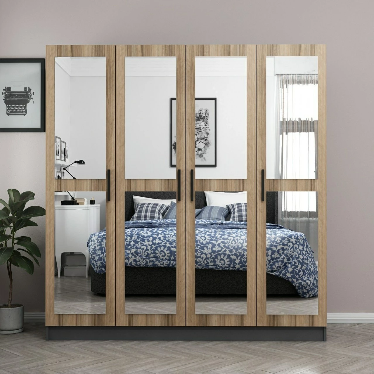 Omara z ogledalom, v barvi Dore, Skye Decor, 180x210x52 cm