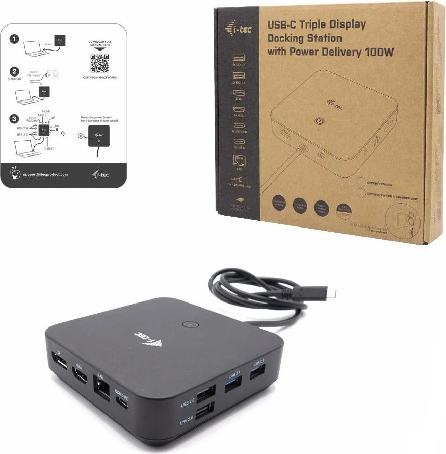Docking postaja USB-C Triple i-tec, 1x HDMI 2x DP 3x4K / 1x5K LAN Avdio 6x USB Power Delivery 100 W