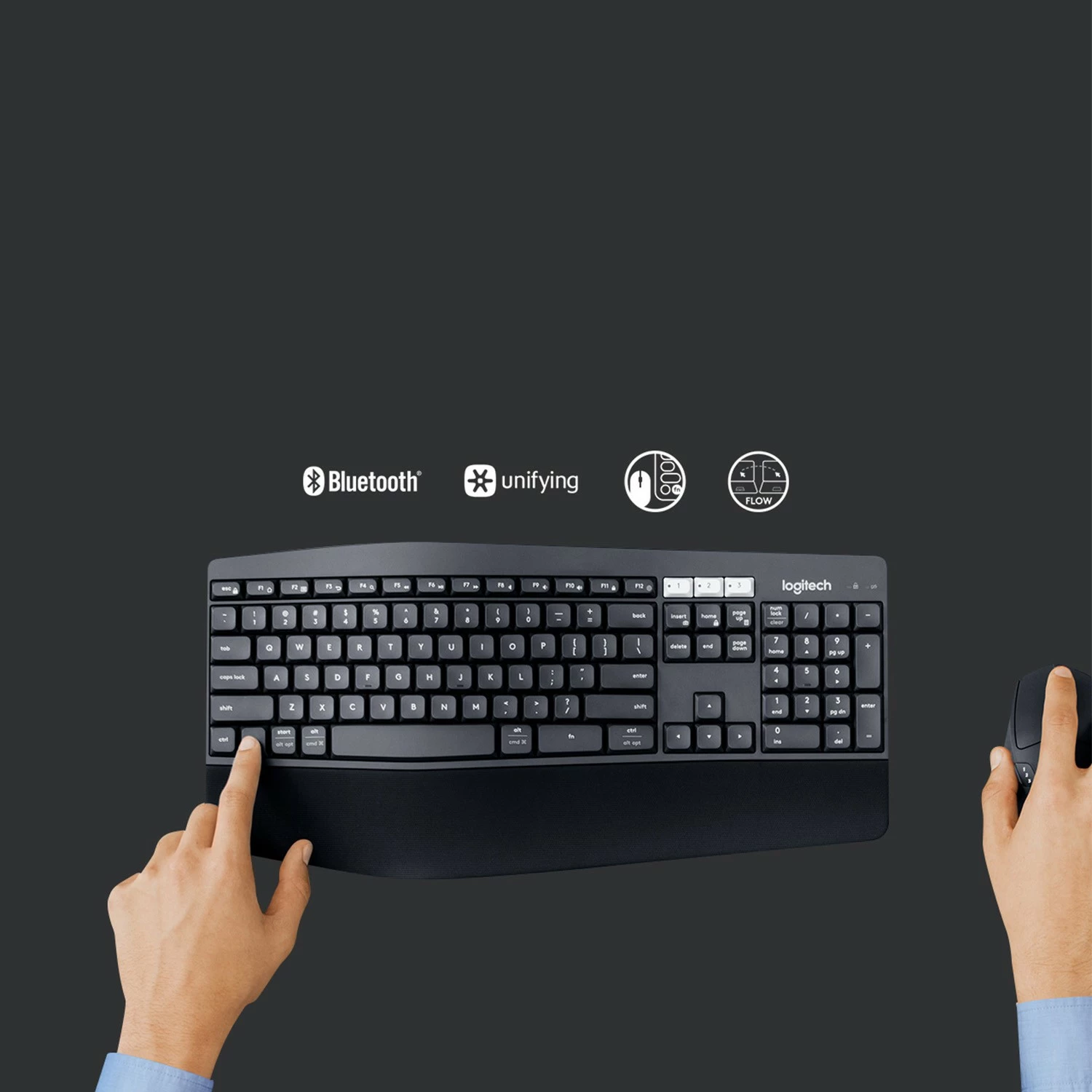 Brezžična tipkovnica in miška Logitech MK850 Performance, tipkovnica polne velikosti (100%), RF Wireless + Bluetooth, QWERTZ, črna