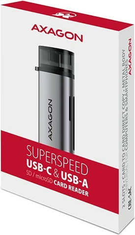 Bralnik kartic AXAGON CRE-SAC, USB 3.2 Gen 1, Type-C + Type-A, siv