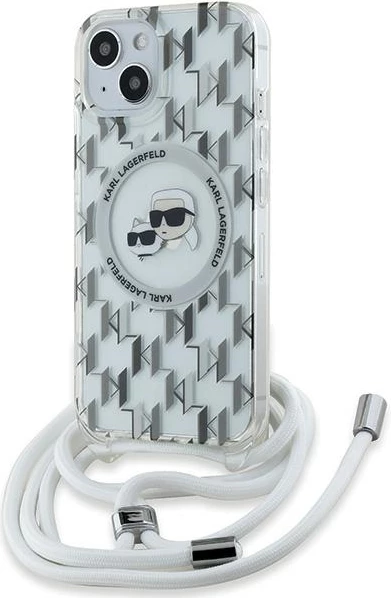 Prozoren ovoj z monogramom Karl & Choupette MagSafe za iPhone 15/14/13, Karl Lagerfeld IML Crossbody