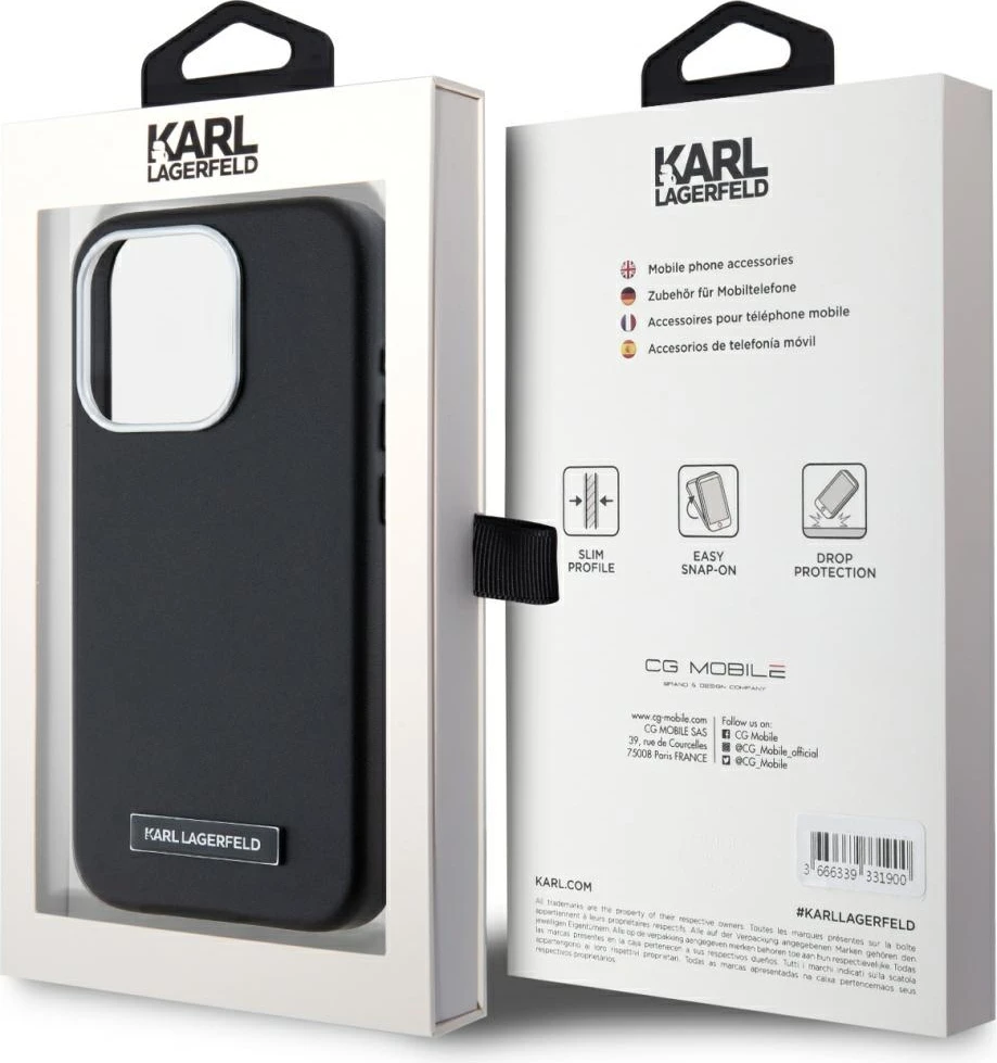 Ovitek za telefon Karl Lagerfeld FW Metal Plate MagSafe za iPhone 15 Pro Max, črn