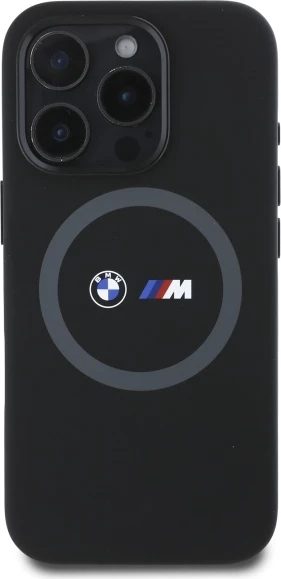 Zaščitna silikonska ovitek BMW M za iPhone 16 Pro Max, MagSafe, črn