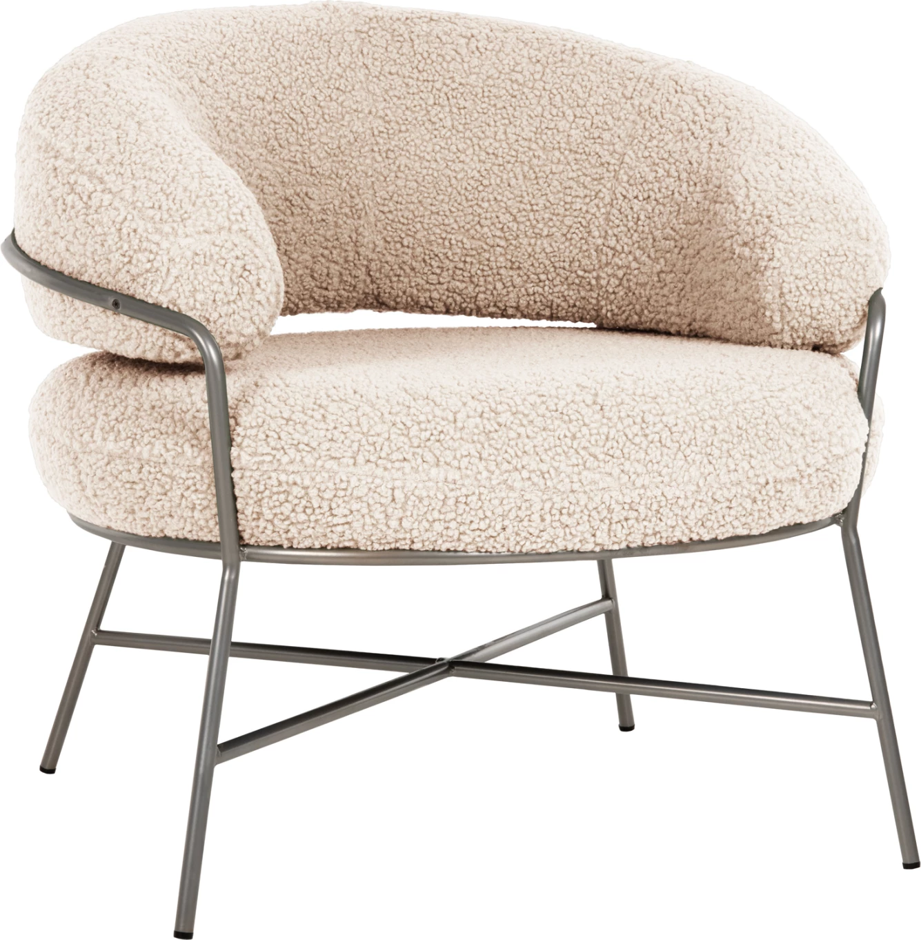 Fotelj TRUDI FH8639.23 iz bele boucle tkanine in srebrnega kovinskega okvirja 84x79x76H cm