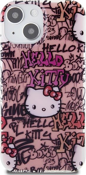 Ovitek z grafiti Hello Kitty IML za iPhone 15, rožnat