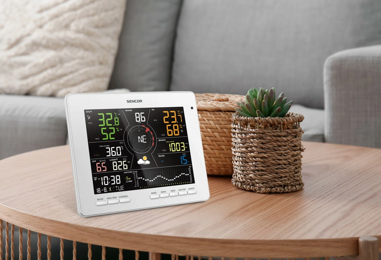 Pametni vremenski stolp Sencor SWS 16600 WiFi SH, 7-v-1 brezžični senzor in TH, bel