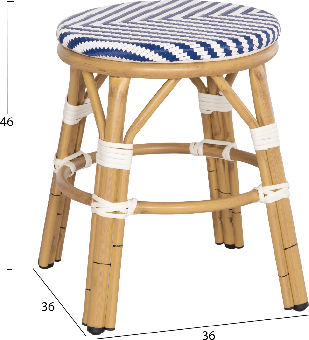 Aluminijasti okrogli stol CHINO FH6285.05 videz bambusa-tekstilen bel in moder Φ36x46Hcm