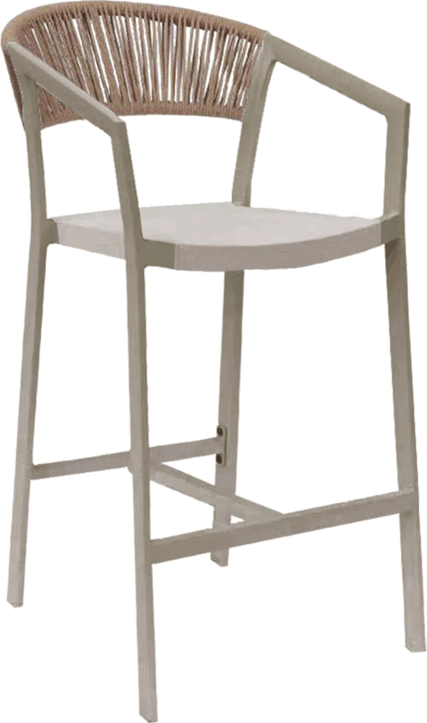 Barski stol iz aluminija v šampanjski barvi FH5892.13 srednje višine z nasloni - ratan in tekstil 57x61x103Hcm