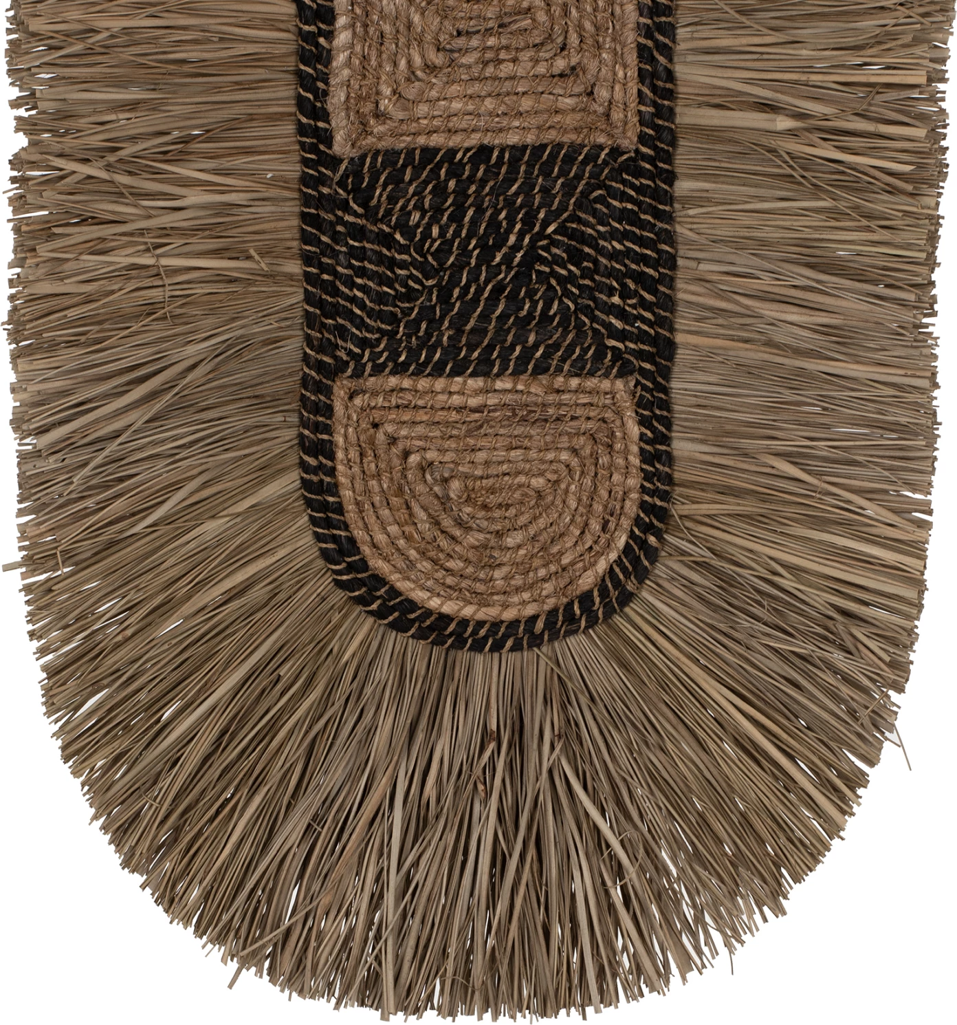 Stenski dekor iz trave in vlaknenih abaka vlaken, naravna in črna, 46x8x68 cm, FH7793