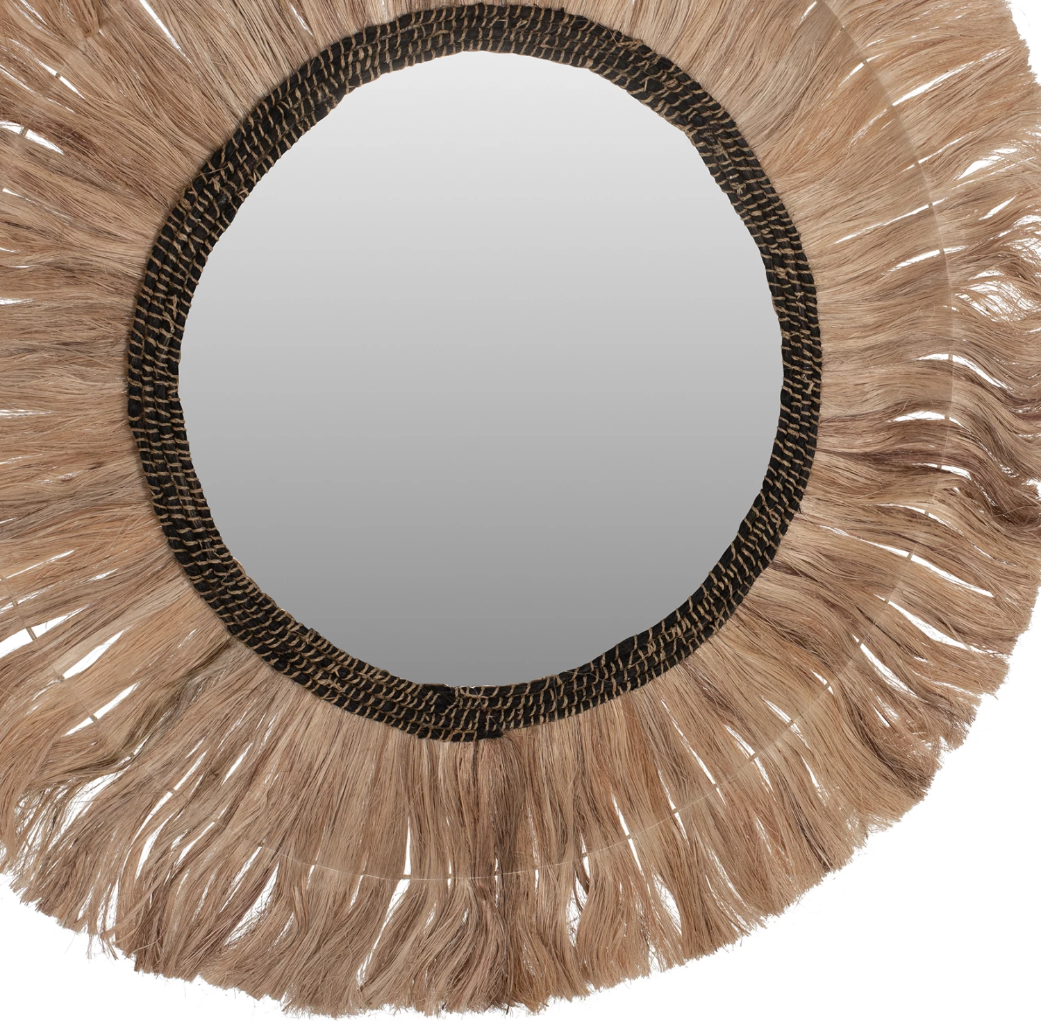 Okroglo ogledalo z okvirjem iz abaka vlaken naravno-črne barve Φ100cm