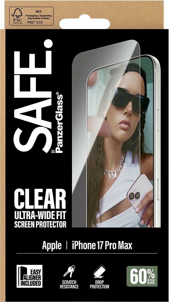 Zaščitno steklo PanzerGlass SAFE za iPhone 17 Pro Max, prozorno