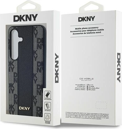 Ovitek z vzorcem karo in MagSafe, DKNY Leather Checkered Mono, za Samsung Galaxy S24+, črn
