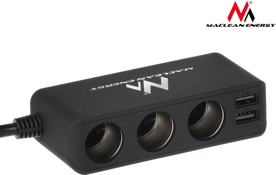 Razdelilec vtičnice vžigalnika Maclean MCE117, 3 izhodi, 2xUSB, voltmeter, črn