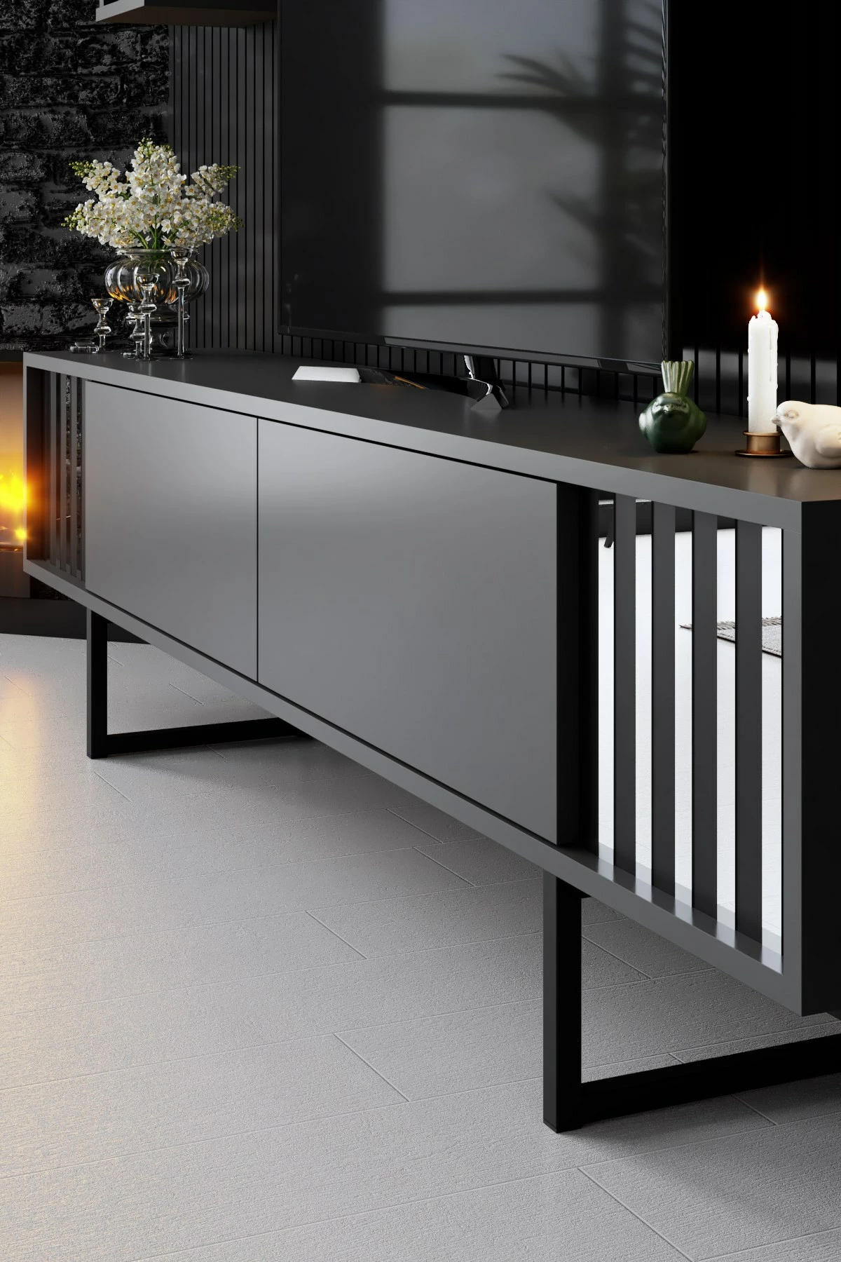 Pohištveni set za dnevno sobo, Chrome Line - Hanah Home, antracit, črn