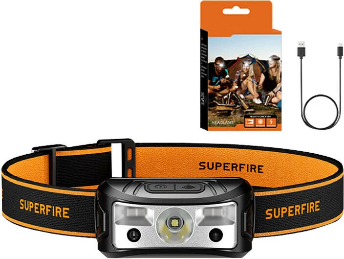Naglavna lučka Superfire HL05-K, 120 lumenov, USB-C, črna