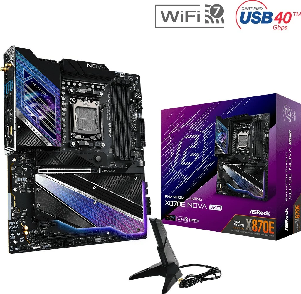 Matična plošča ASRock X870E NOVA WIFI, Socket AM5, 4x DDR5, ATX, črna