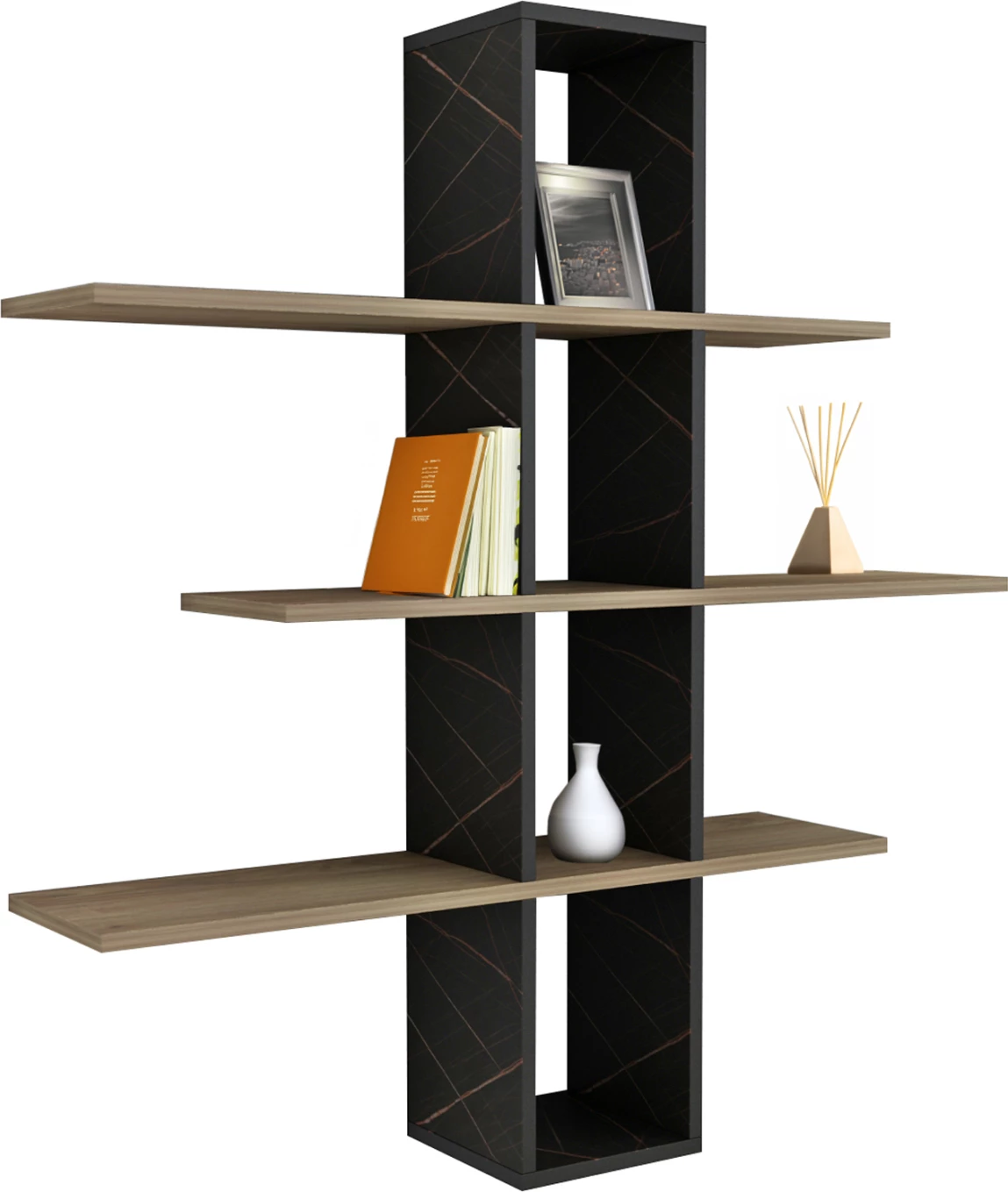 Stenske police DOMINIC FH8976.13 melamin v naravno-črnem marmorju 96x19,5x101Hcm