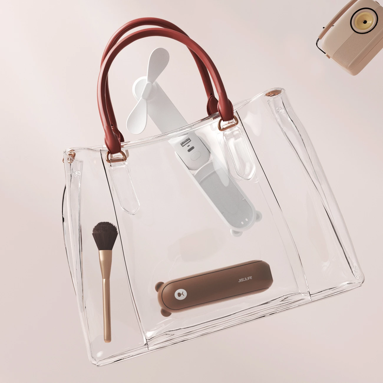 Prenosni ventilator Jisulife Life8, 2000 mAh, USB-C, power bank, rjav