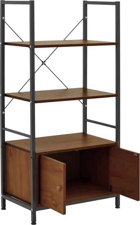 Stojalo s policami in omarico Kuili, črna kovina, MDF orehov odtenek, 60x36x121 cm