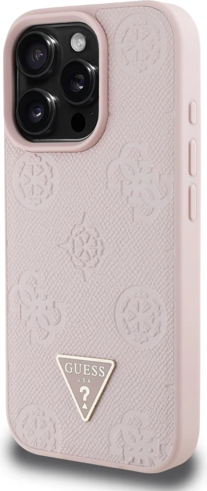 Zaščitni ovitek z motivom Peony in logotipom Guess, MagSafe za iPhone 16 Pro, roza