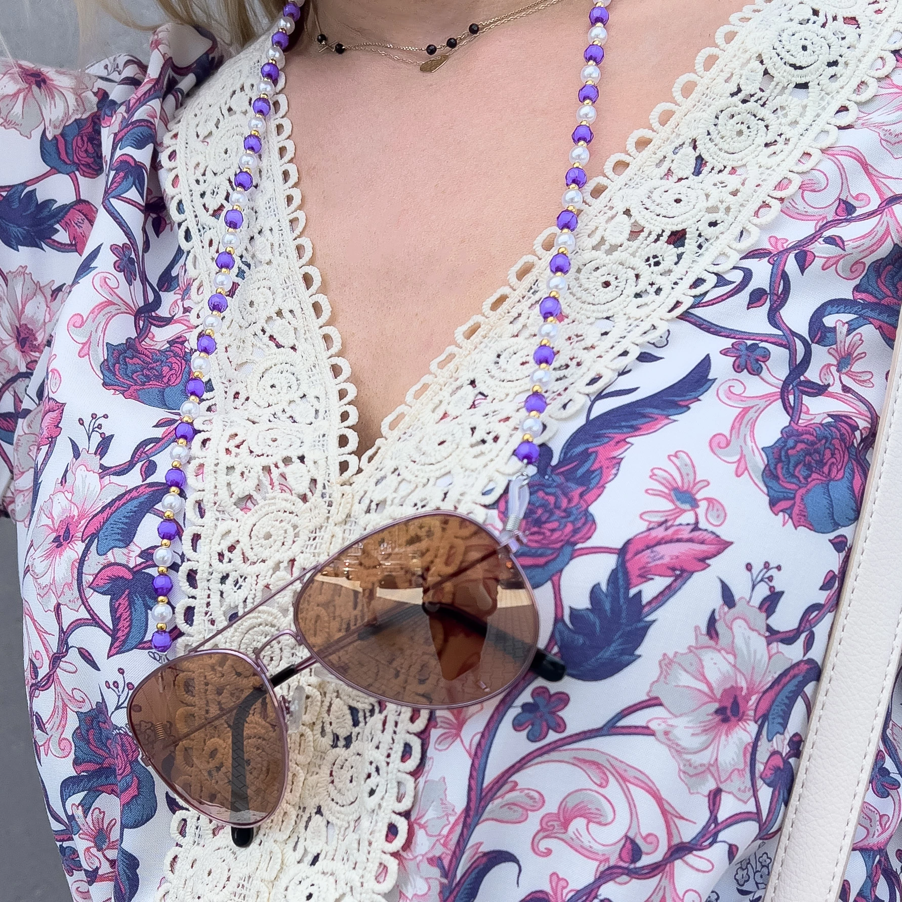 Ogrlica za očala s perlicami, Hurtel, zelena, 70 cm