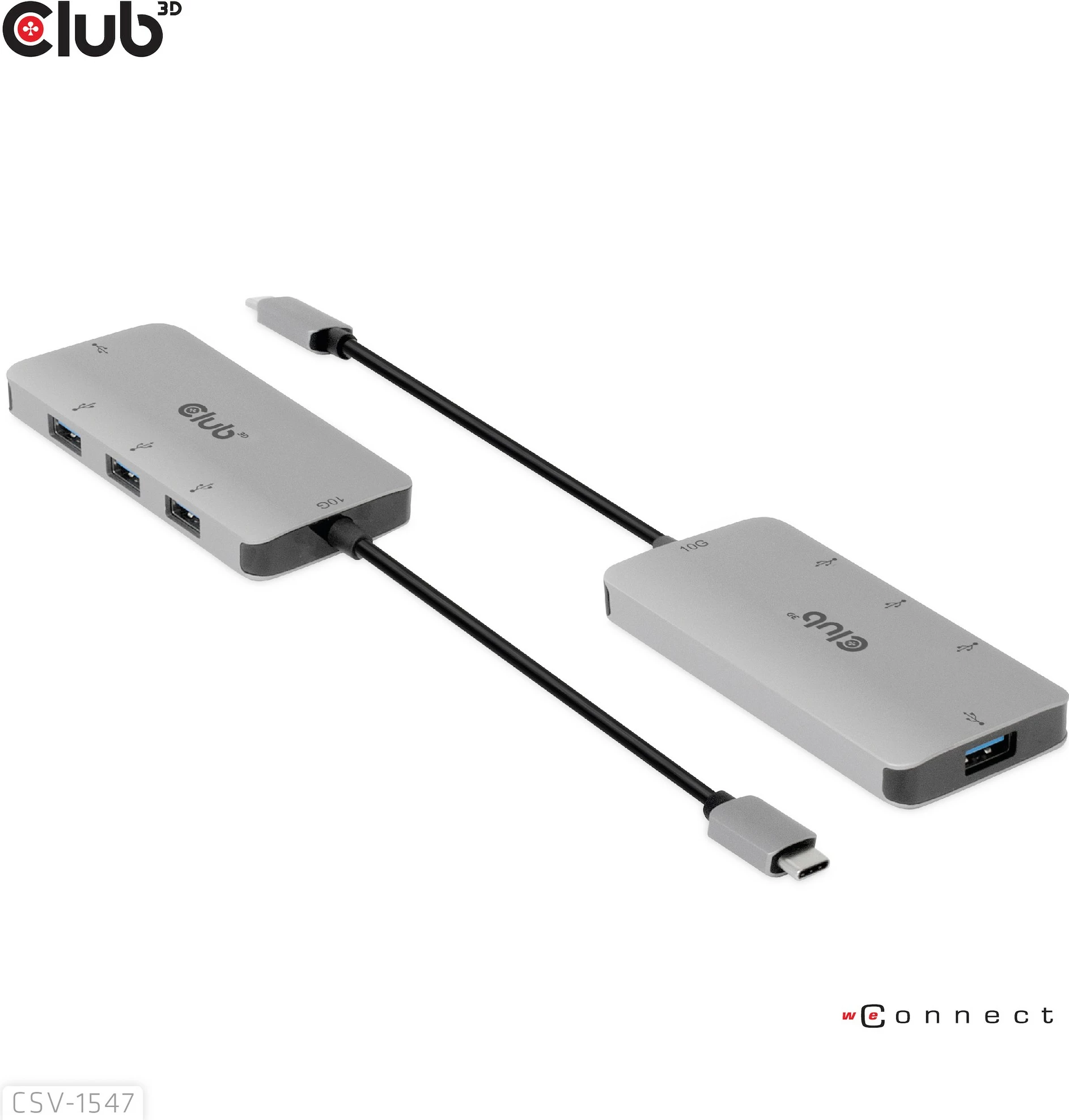 USB razdelilec Club3D CSV-1547, 4x USB 3.1 Type-A, 10Gbps, Type-C, črno/srebrn