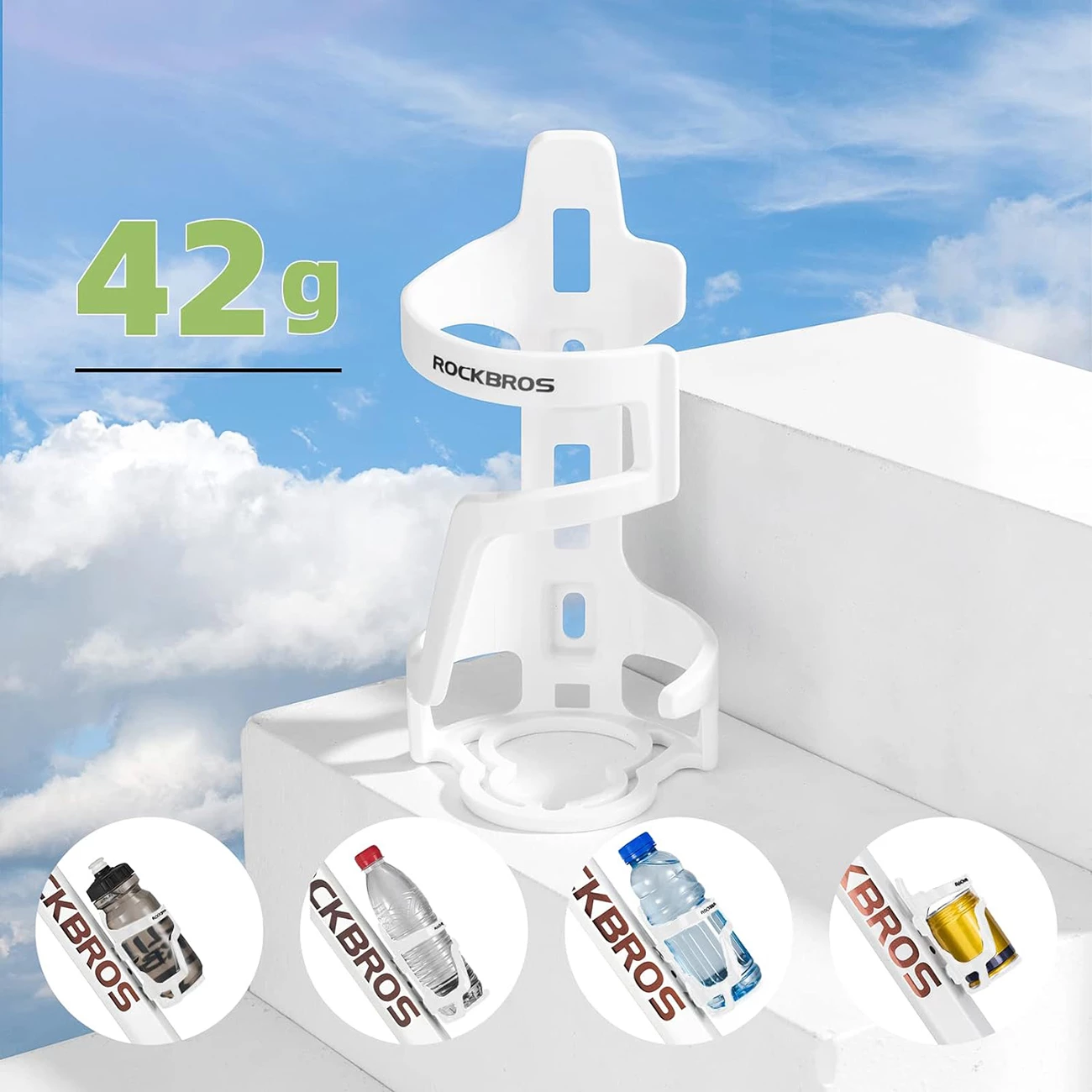 Držalo za steklenico za kolo Rockbros 31210012002, polikarbonat, belo